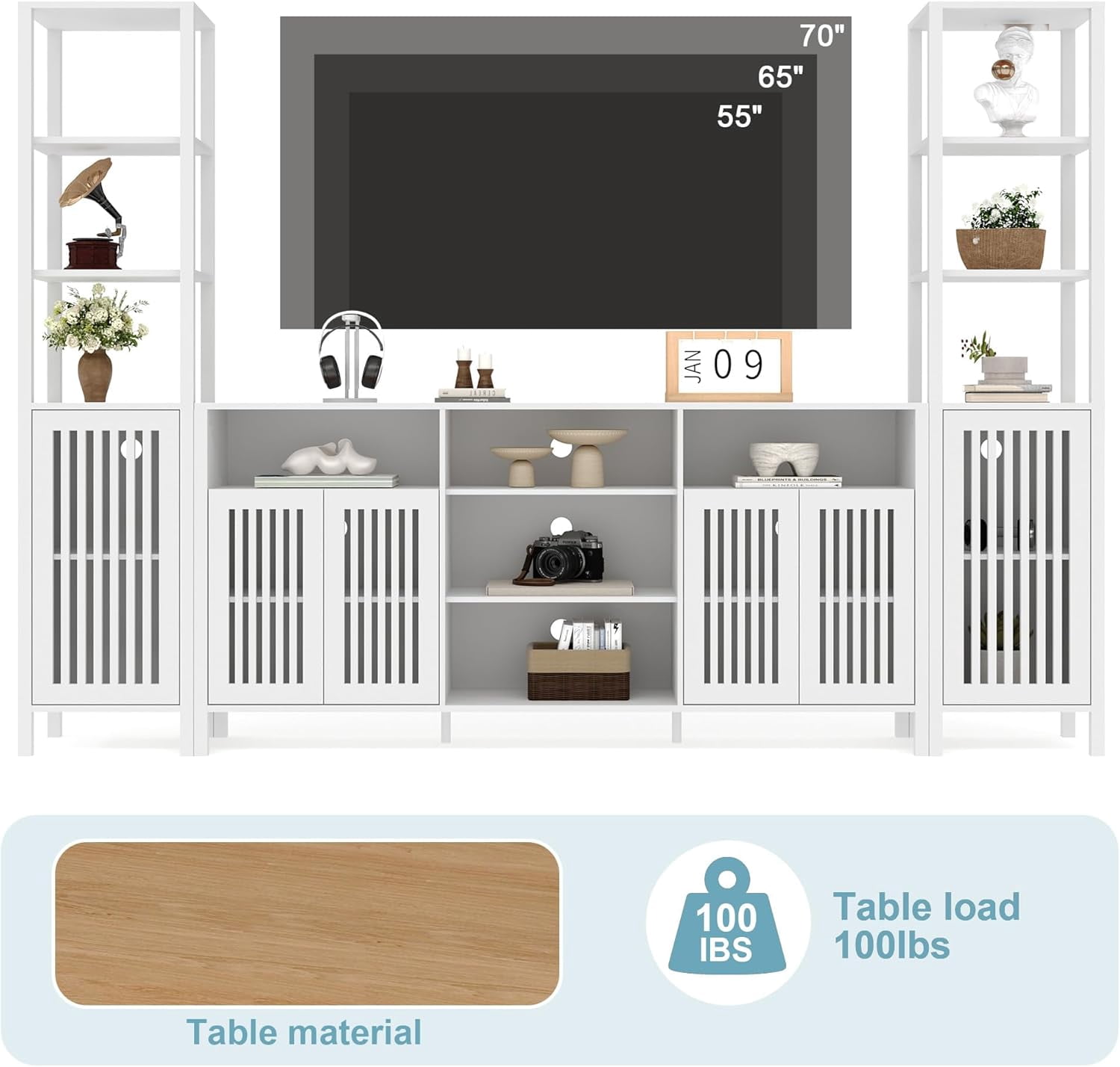 OUTGOODS Farmhouse Entertainment Center for 70" TVs, Engineered Wood, 3-Piece
