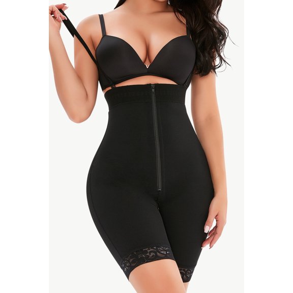 Full Size Lace Detail Zip-Up Under-Bust Shaping Bodysuit