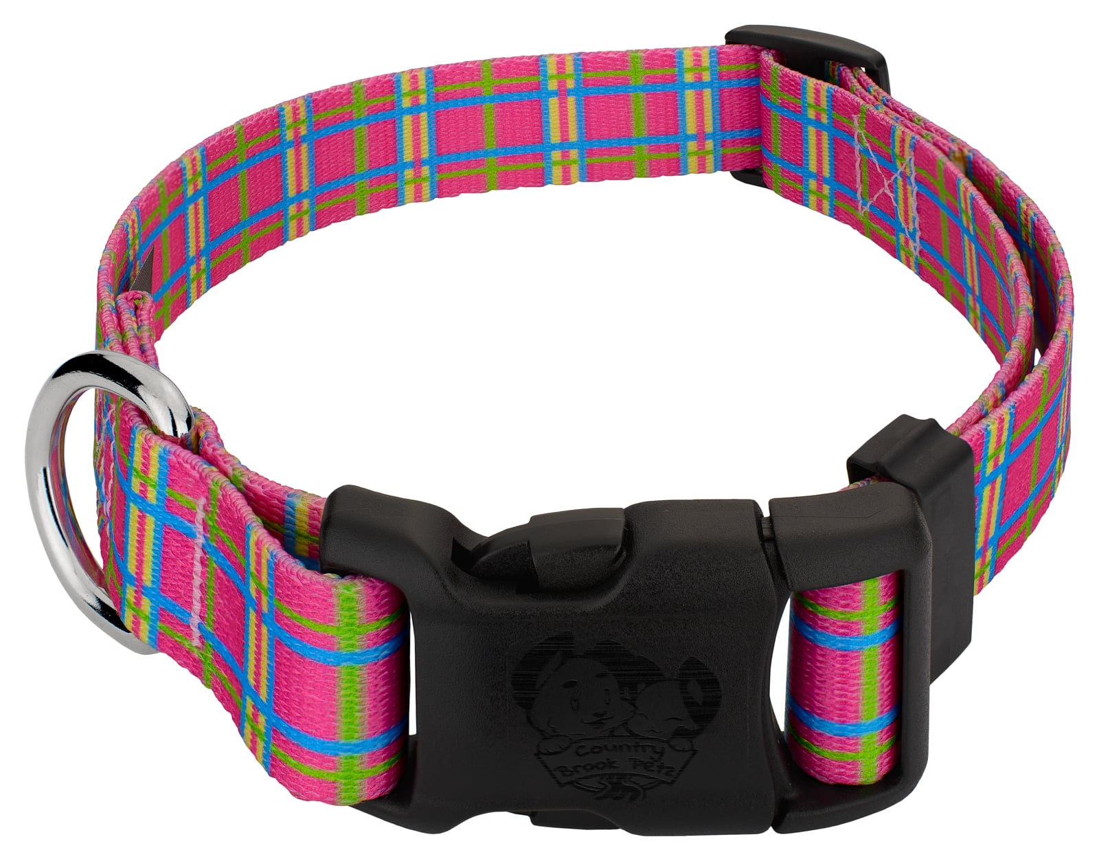 Pink and Brown Plaid Dog Collar size Large