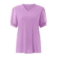 thumbnail image 6 of iHengLiXing Clearance Plus Size Spring Tops for Womens Dressy Casual Fashion women Causal V-Neck Vintage Solid Blouse Short Sleeve T-Shirt Summer Tops Purple XL, 6 of 7
