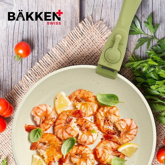 Bakken 15-Piece Non-Stick Cookware Set with Detachable Handles Granite Stackable Pots and Pans Green