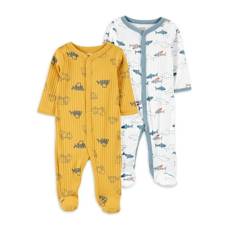 Carter's Child of Mine Newborn Baby Boy Snap Interlock Sleep 'N Play Footed Pajamas, 2 Pack, Preemie - 6/9 Months