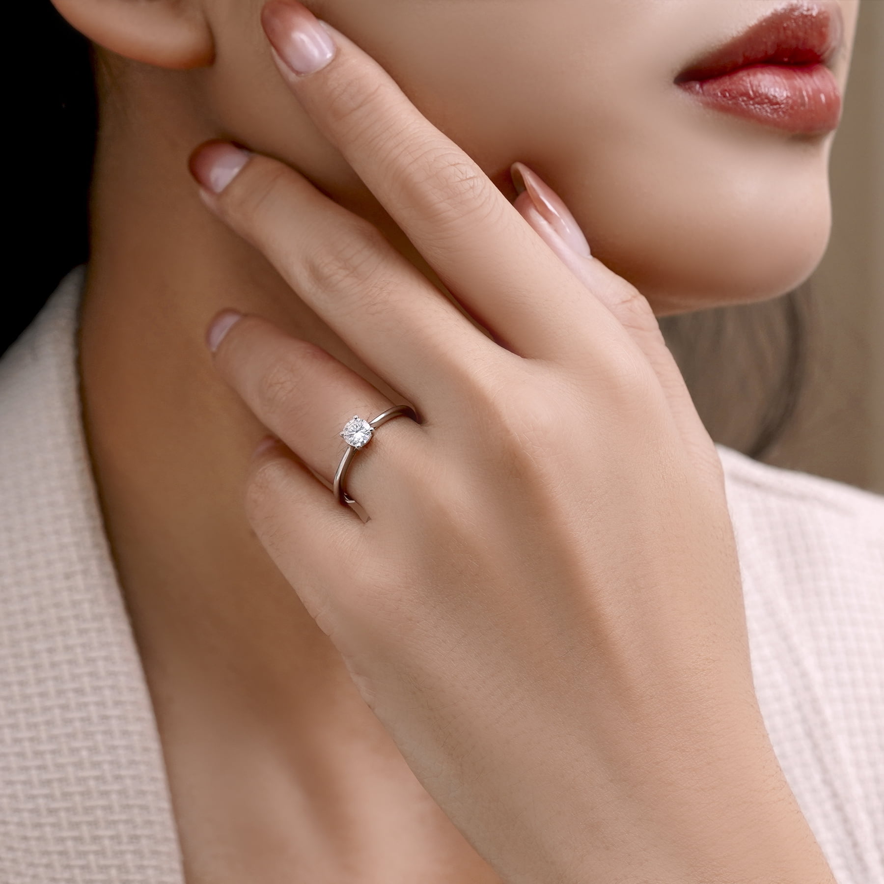 JeenMata Lab Grown Diamond 0.50 Carat Round Cut Solitaire Engagement Ring in 18K White Gold Plating for Women