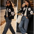 thumbnail image 2 of Womens Floral Print Fleece Jackets Winter Sweatshirt Zipper Cropped Coat Casual Long Sleeve Outwear, 2 of 4