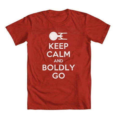GEEK TEEZ Keep Calm and Boldly Go Original Artwork Inspired by Star Trek Youth Girls  T-shirt Red Large