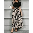 thumbnail image 7 of Women's Summer Short Sleeve Color Block Maxi Dress, Print Belted A-Line Casual Daily Vacation Dress, 7 of 7