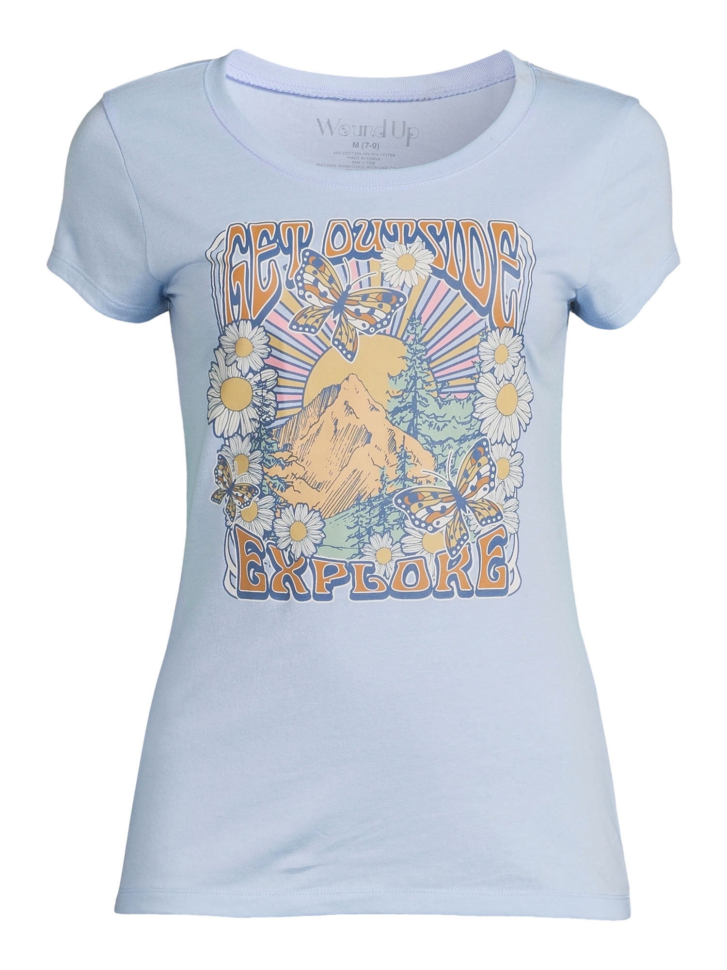 Wound Up Juniors Explore Outside Short Sleeve Graphic T-Shirt