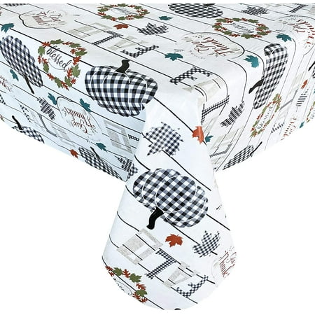 

Newbridge Gingham Pumpkin Black and White Vinyl Flannel Backed Thanksgiving Tablecloth Checkered Harvest and Fall Easy Care Tablecloth 60” x 102” Oblong/Rectangle