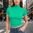 thumbnail image 4 of Women Fitted Short Sleeve Mock Neck T Shirt Stretchy Breathable Basic Top,XL, 4 of 8