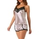 thumbnail image 4 of Conjunto de pijama de satén INSPIRE CHIC para mujeres, pijamas de seda para mujeres, top de camisón y pantalones cortos con encaje, ropa de dormir en gris y rosa, 4 of 6