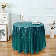 Kirsooku Teal Sequin Tablecloth Glitter Sparkly Iridescent Shimmer for Round Table Cloth 90 Inch Table Covers Decorations for Birthday Party Supplies Event Wedding Table Skirt Decor