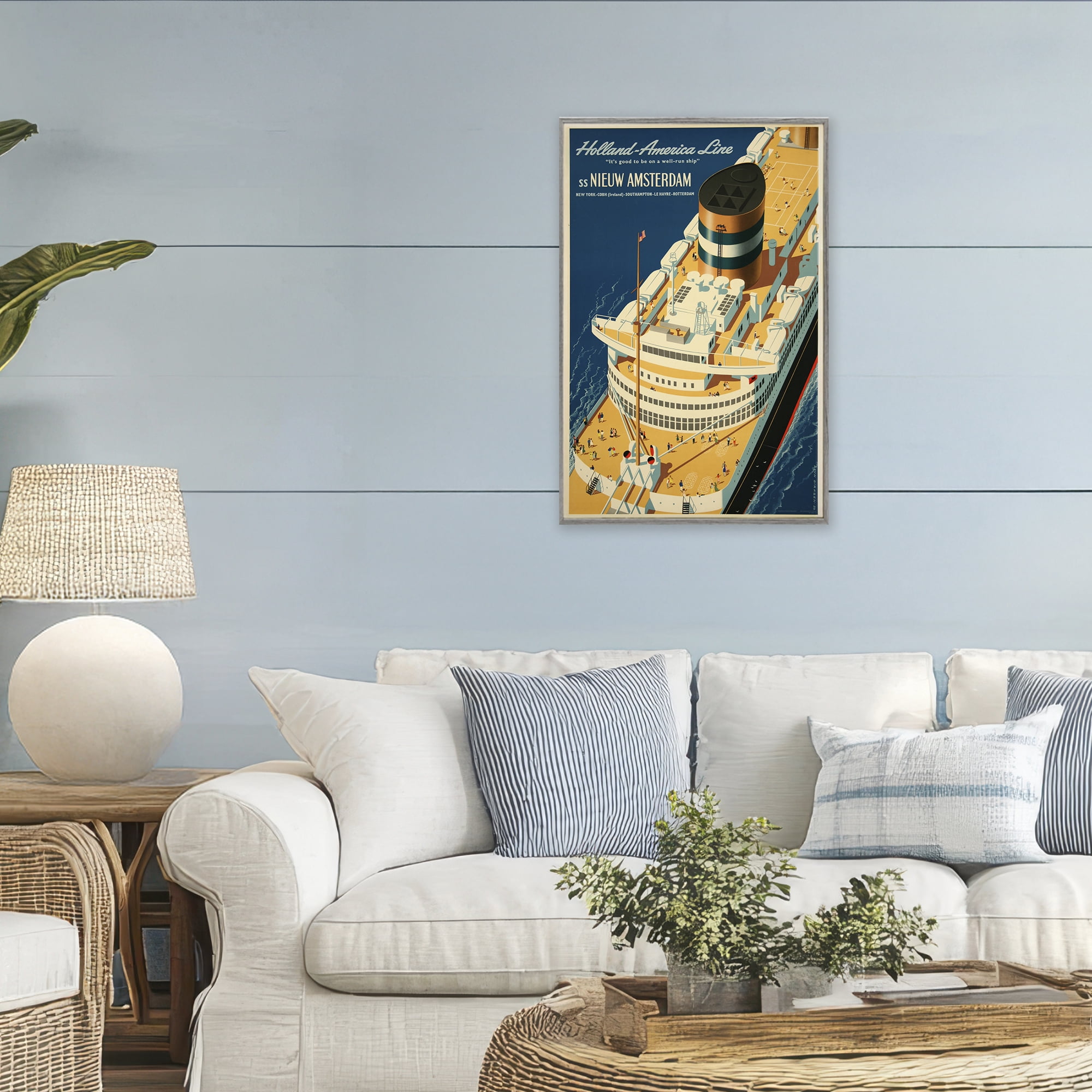 Stupell Industries Nieuw Amsterdam Cruise Ship Gray Framed Giclee Art, design by Vintage Posters