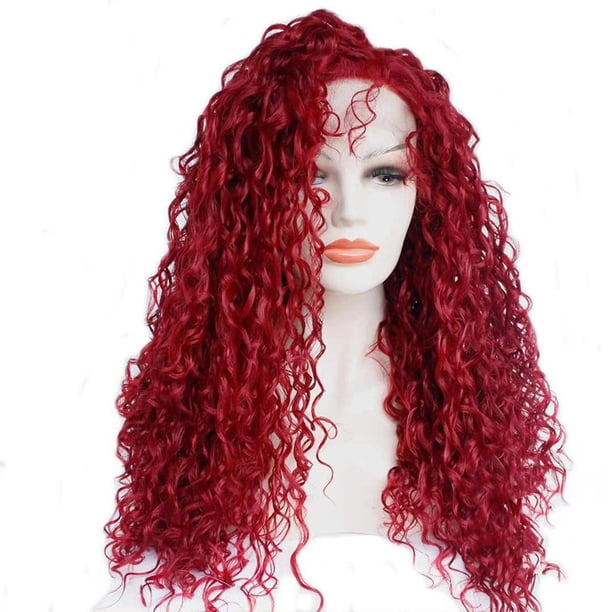 Diadema de Fibra Química a la Moda para Mujer Color Vino Tinto con Abertura Lateral y Cabello Largo y Rizado