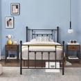 thumbnail image 2 of 3 Piece Bedroom Sets Twin Size Metal Bed Frame and 2 Brown Nightstands, 2 of 9