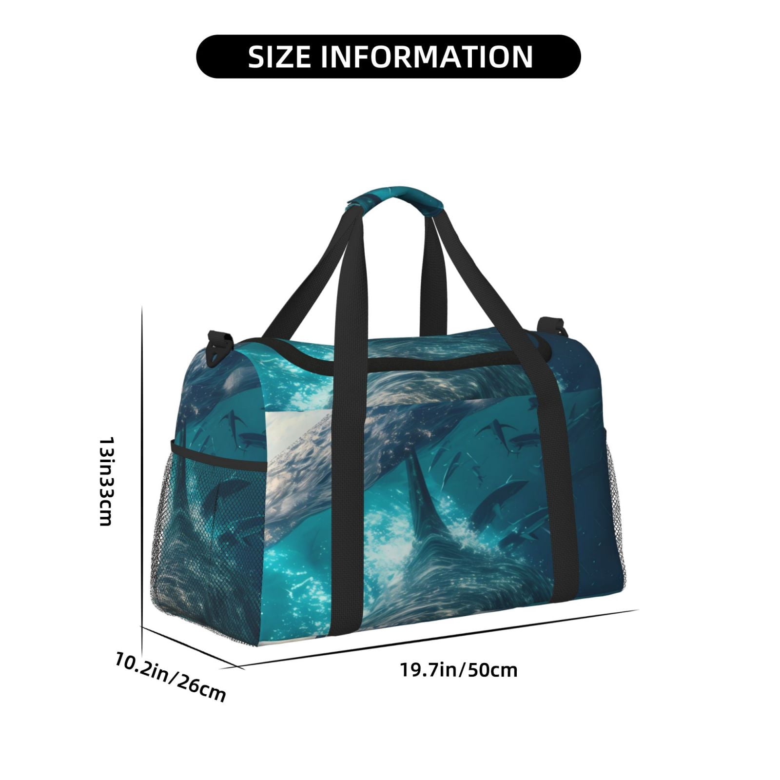 Fuzoiu Airplane Shark Print Travel Duffle Bag,Carry On Tote Bags,Duffel Bag,Sport Gym Bag, Hospital Bag for Labor and Delivery, Overnight Bag,Luggage Bag