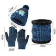 thumbnail image 2 of Xfvqtps Child 3 PCS Beanie Neck Scarf Glove Set Dinosaur Pattern Plush Pompom Knitted Plush Lining Thickened Windproof Coldproof Warm Winter Hat Neck Scarf Glove Set for 1-6 Years Blue, 2 of 6