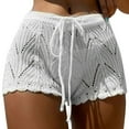 thumbnail image 2 of Swimsuit Coverup for Women Elastic High Waist Drawsting Wave Hem Crochet Knit Shorts Beach Cover Up, 2 of 6