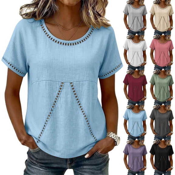 WHEANG 2026 Trendy Summer Tops for Women Short Sleeve Collarless Button Down Shirt Breathable Linen Crop Blouse for Women Lightweight Casual Beach Vacation Outfit Tops(Color White Size 2XL)