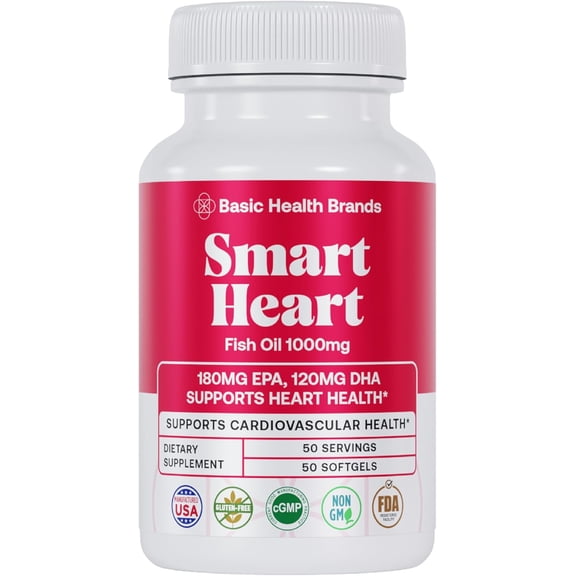 Basic Brands SMART HEART Omega-3 Fish Oil – EPA/DHA for Heart Health, 50 Count