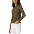 thumbnail image 4 of Solid Color T-Shirt for Women Asymmetrical Collar  Long Sleeves Basic Tops M Brown, 4 of 6