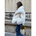 thumbnail image 4 of Abrigo de piel sintética de Color sólido cálido a la moda para mujer, chaqueta de invierno informal gruesa con cuello de manga larga, ropa nueva alta para mujer, 4 of 5