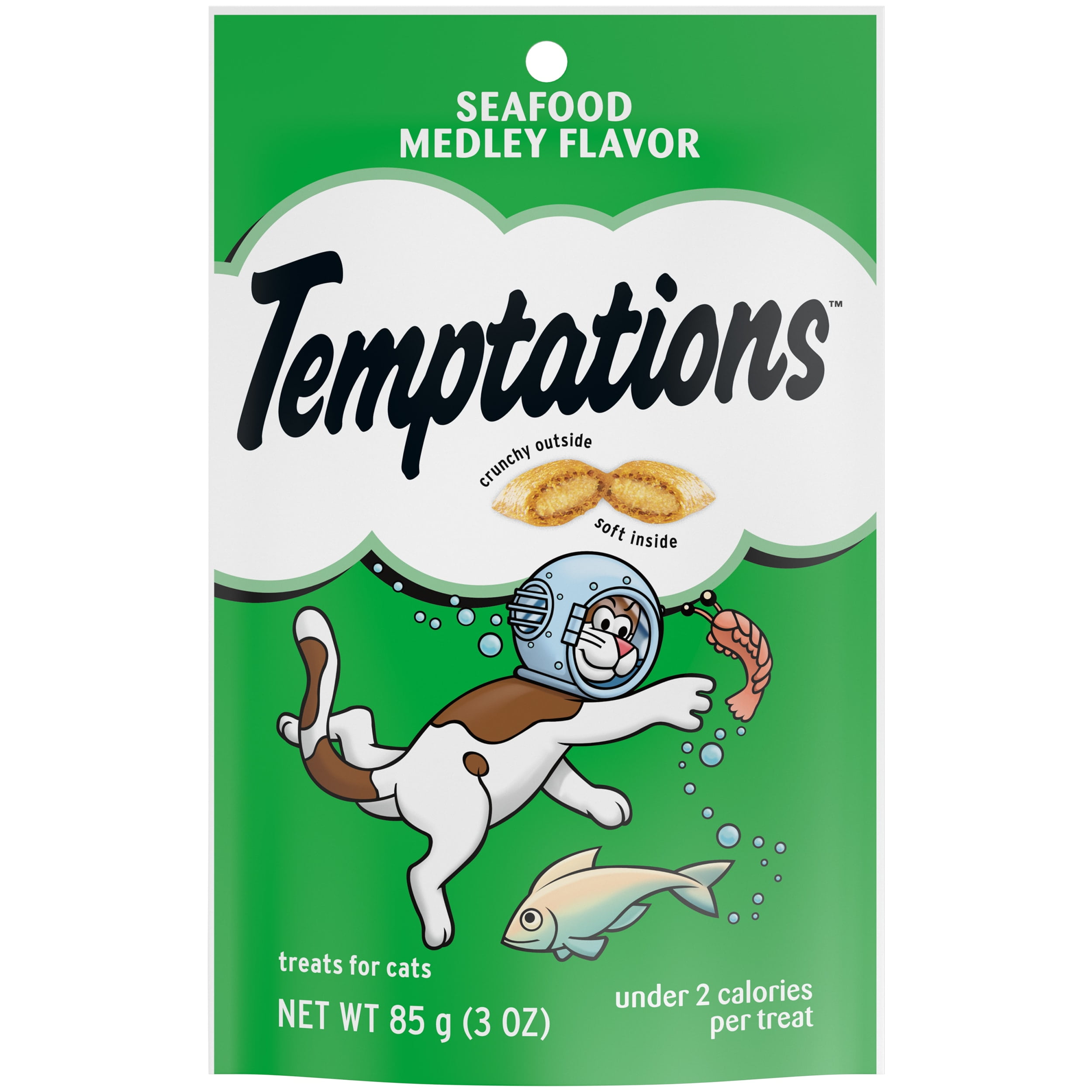 TEMPTATIONS Classic Crunchy and Soft Cat Treats Seafood Medley Flavor, 3 oz. Pouch