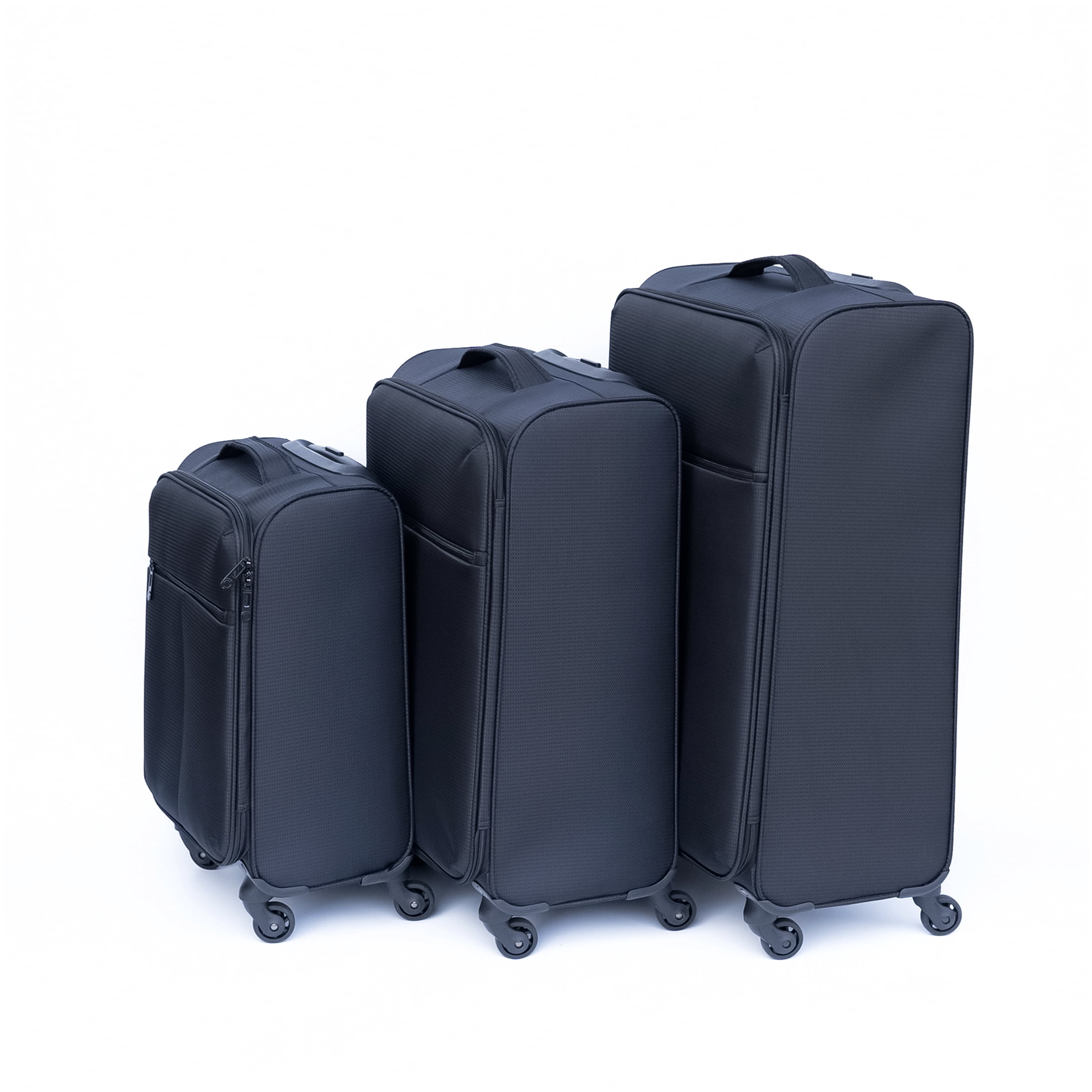 Black Oxford Fabric Suitcase, No Password Lock Lightweight Durable Checked Luggage with 360° Spinner Wheels