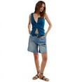 thumbnail image 2 of Women Ribbed Tank Tops Sleeveless Button Down Camisole Summer Scoop Neck Cropped Top Dark Blue L, 2 of 8