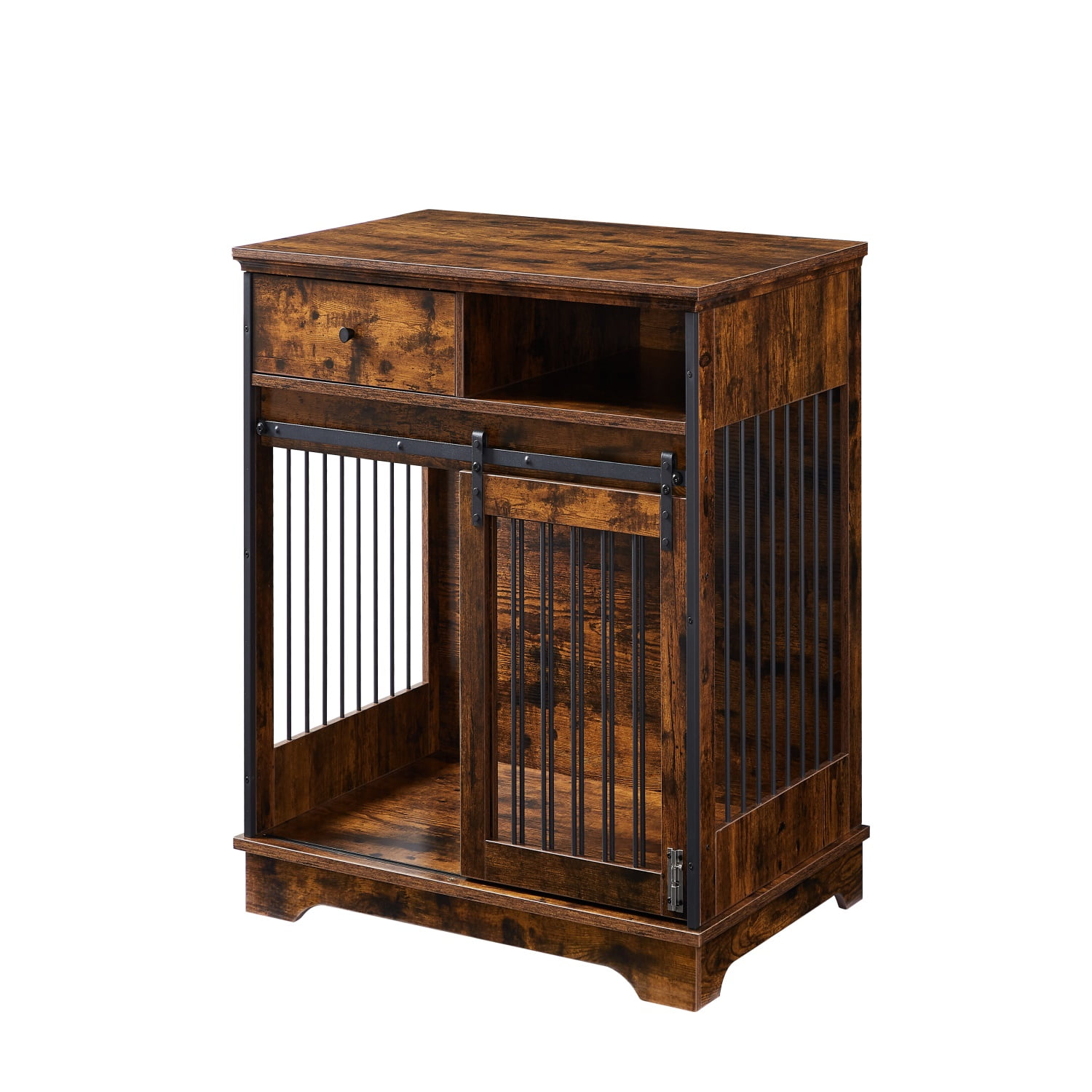 Pefilos 35" Sliding Door Dog Crate with Drawers, Wooden Dog Kennel End Table, Decorative Furniture Dog Crate, Brown Pefilos 35" Sliding Door Dog Crate with Drawers, Wooden Dog Kennel End Table, Decorative Furniture Dog Crate, Brown