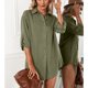 thumbnail image 2 of Mujeres botón abajo solapa camisa vestido relajado irregular dobladillo eversed puños Mediados de longitud manga camisa superior para la vida diaria de trabajo, 2 of 8