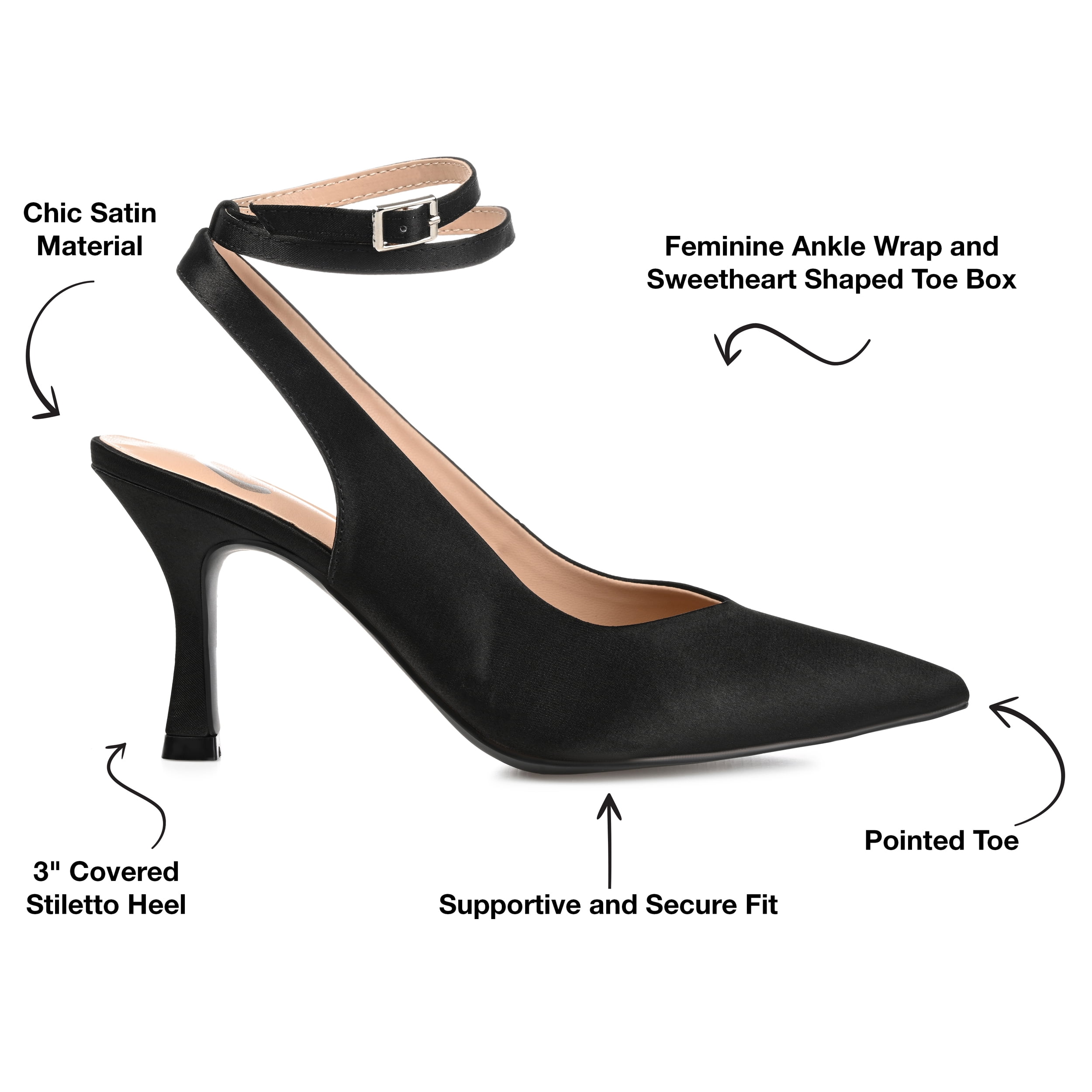 Journee Womens Marcella Buckle Mid Stiletto Pointed Toe Pumps, Widths Available