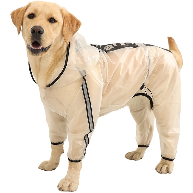 Raincoat para perros, poncho de drogas con capucha para perros, 4 patas chaqueta de lluvia para perros con franja reflectante, ropa de agua resistente a prueba de agua transparente esquí esquí Gafas de esquí