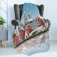thumbnail image 4 of Amsterdam Soft Flannel Fleece Throw Blanket, Composition of Calligraphy with the City Skyline and Reflection on Water, Cozy Plush for Indoor and Outdoor Use, 50" x 70", Multicolor, by Ambesonne, 4 of 5
