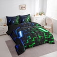 thumbnail image 3 of Homewish Gamer Gaming 7pcs Bedding Comforter Set,Modern Geometric Queen Bedding Sets,Green Blue Ombre Queen Sheet Sets For Boys Teens,Microfiber Bedroom Decor Reversible, 3 of 8