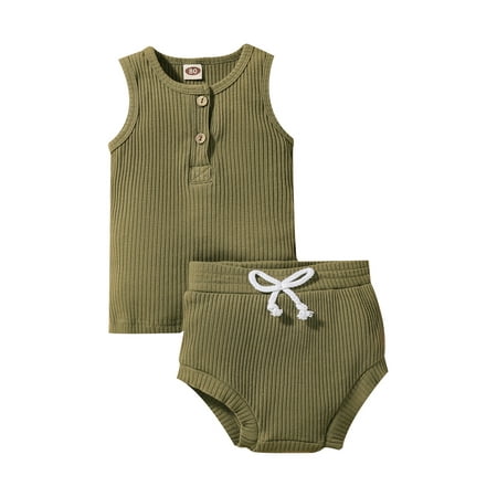 

Jkerther Toddler Baby Boys Girls Summer Outfits Ribbed Tank Tops and Drawstring Elastic Waist Shorts