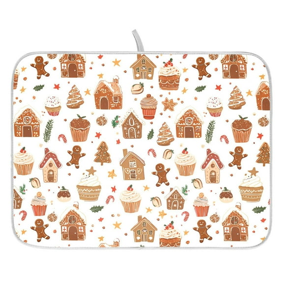 Ryvnso Gingerbread Christmas Cakes Dish Drying Mat for Kitchen Countertop 16x18 Small Dish Pad Drainer Rack Dish Sink Mats
