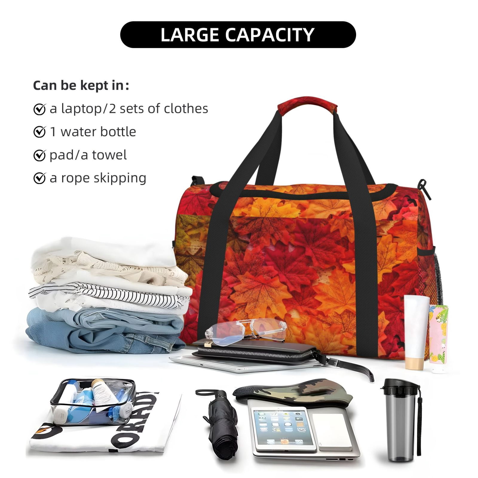 Fuzoiu Autumn Leaf Print Travel Duffle Bag,Carry On Tote Bags,Duffel Bag,Sport Gym Bag, Hospital Bag for Labor and Delivery, Overnight Bag,Luggage Bag