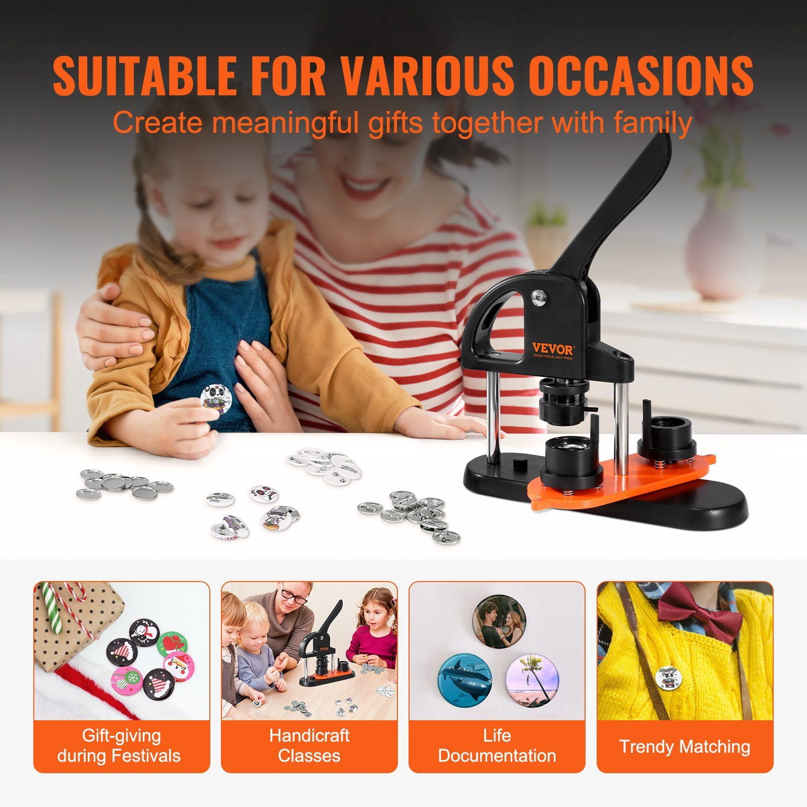 Button Maker Machine, 0.98 inch/25mm Pin Maker with 500pcs Button Parts,For Children DIY Gifts and Christmas, Button Maker with Panda Magic Book, Ergonomic Arc Handle Punch Press Kit