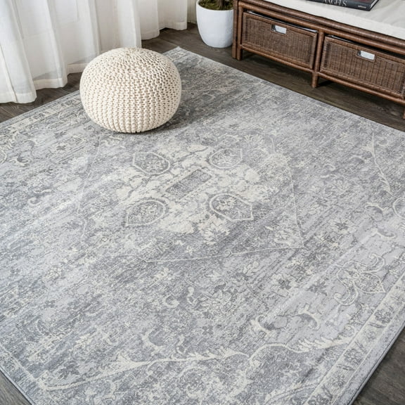 JONATHAN Y MODERN PERSIAN 6' Square Area Rug, Vintage Medallion - Gray, MDP104B-6SQ