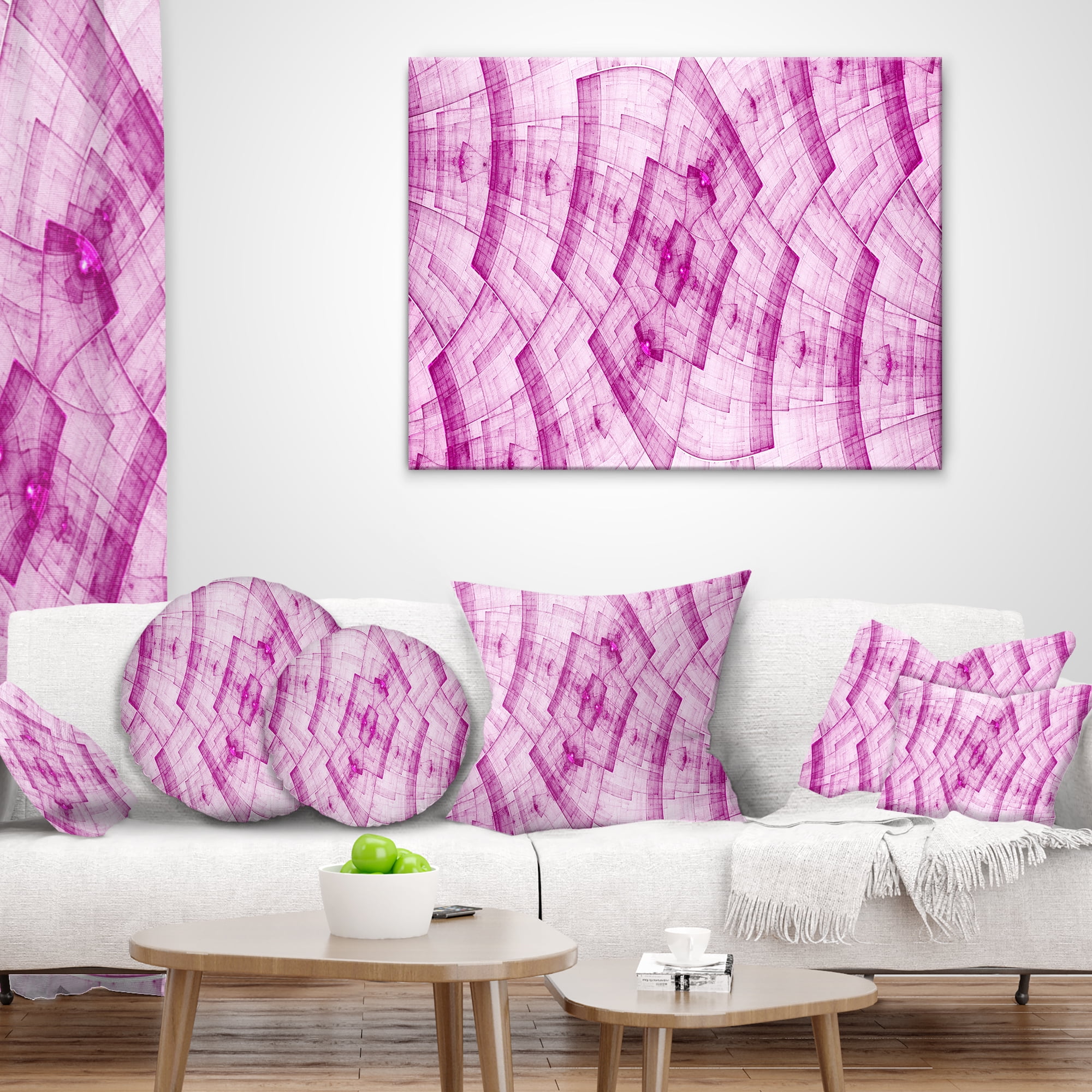Designart Light Pink Psychedelic Fractal Metal Grid - Abstract Throw Pillow - 18x18
