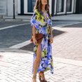 thumbnail image 5 of Womens Summer Wrap Maxi Dress Casual Boho Floral V Neck Short Sleeve Ruffle Hem Split Beach Long Dresses, 5 of 8