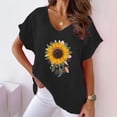 thumbnail image 1 of Fiudx Ofertas Flash Del Día Camiseta de Manga Corta con Mangas Informales de Algodón y Cáñamo con Cuello En V y Estampado de Girasoles para Mujer, 1 of 4
