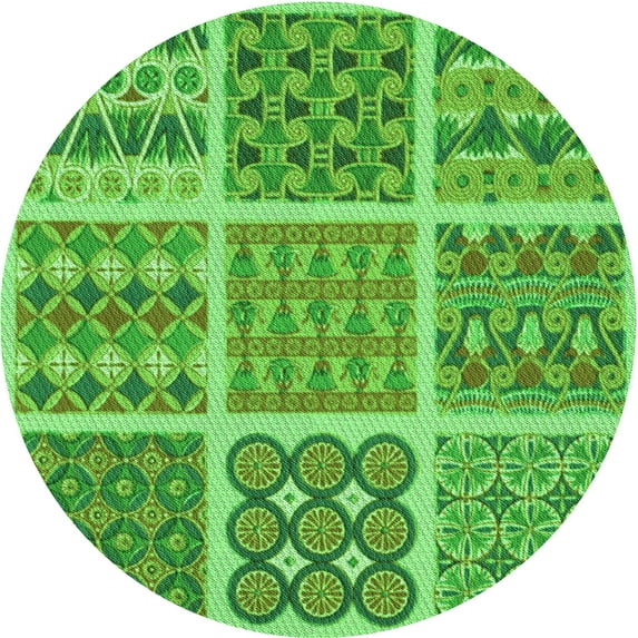 Ahgly Company Indoor Round Patterned Emerald Green Area Rugs, 5' Round