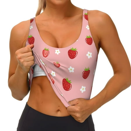 Goofa Strawberries Printed Sports Bras for Women  High Impact Running Bra Workout Crop Tank Tops Longline Sports Bra Push up-X-Large