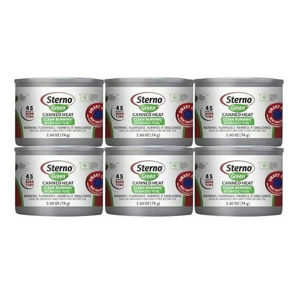 Sterno Chafing Dish Fuel Cans - 45 Minute Burn, Can Burners for Food Warmer, Chafer Heat - Pack of 6, Green