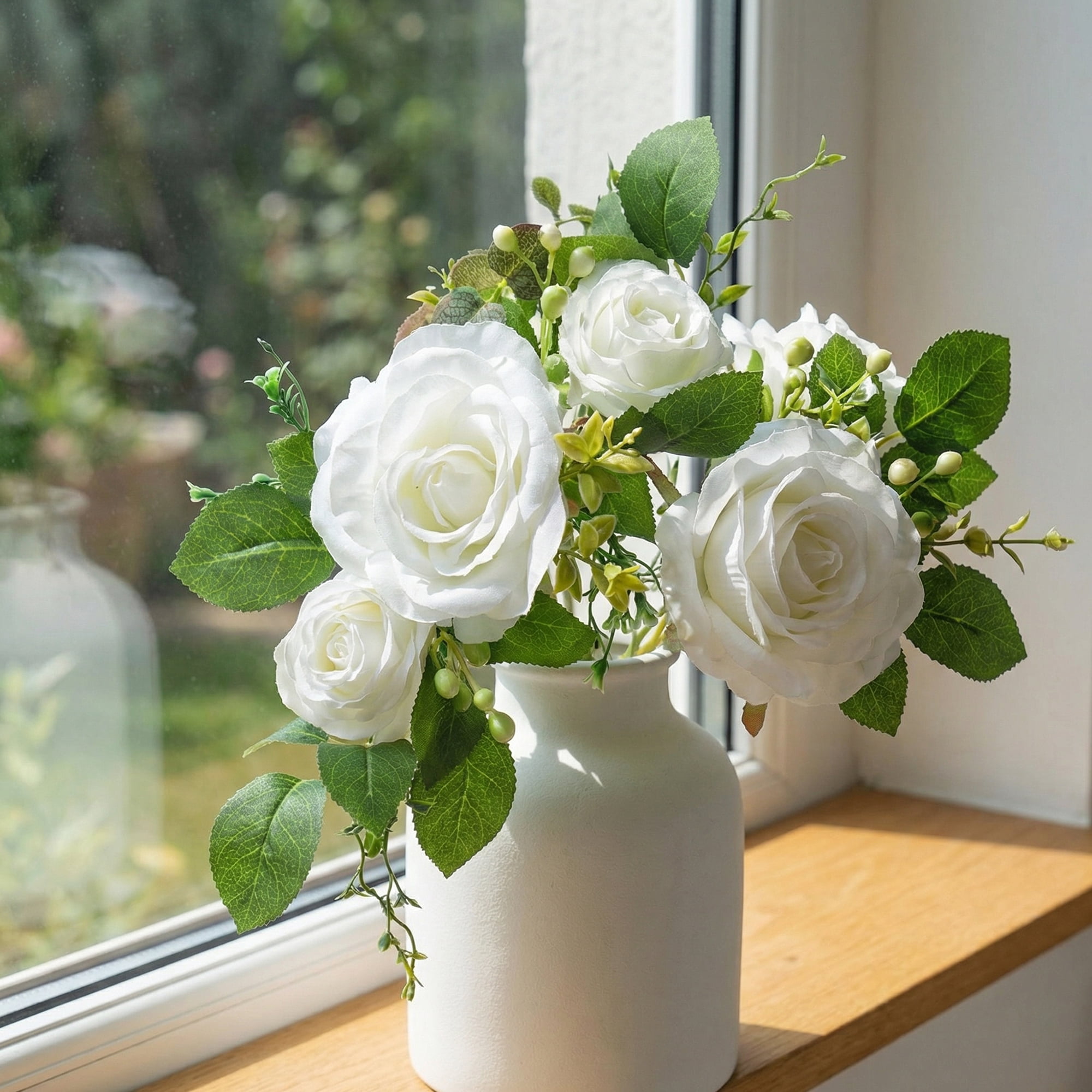 Unique Bargains 4Pcs Artificial Rose Bouquets Silk Flowers White Red 13"