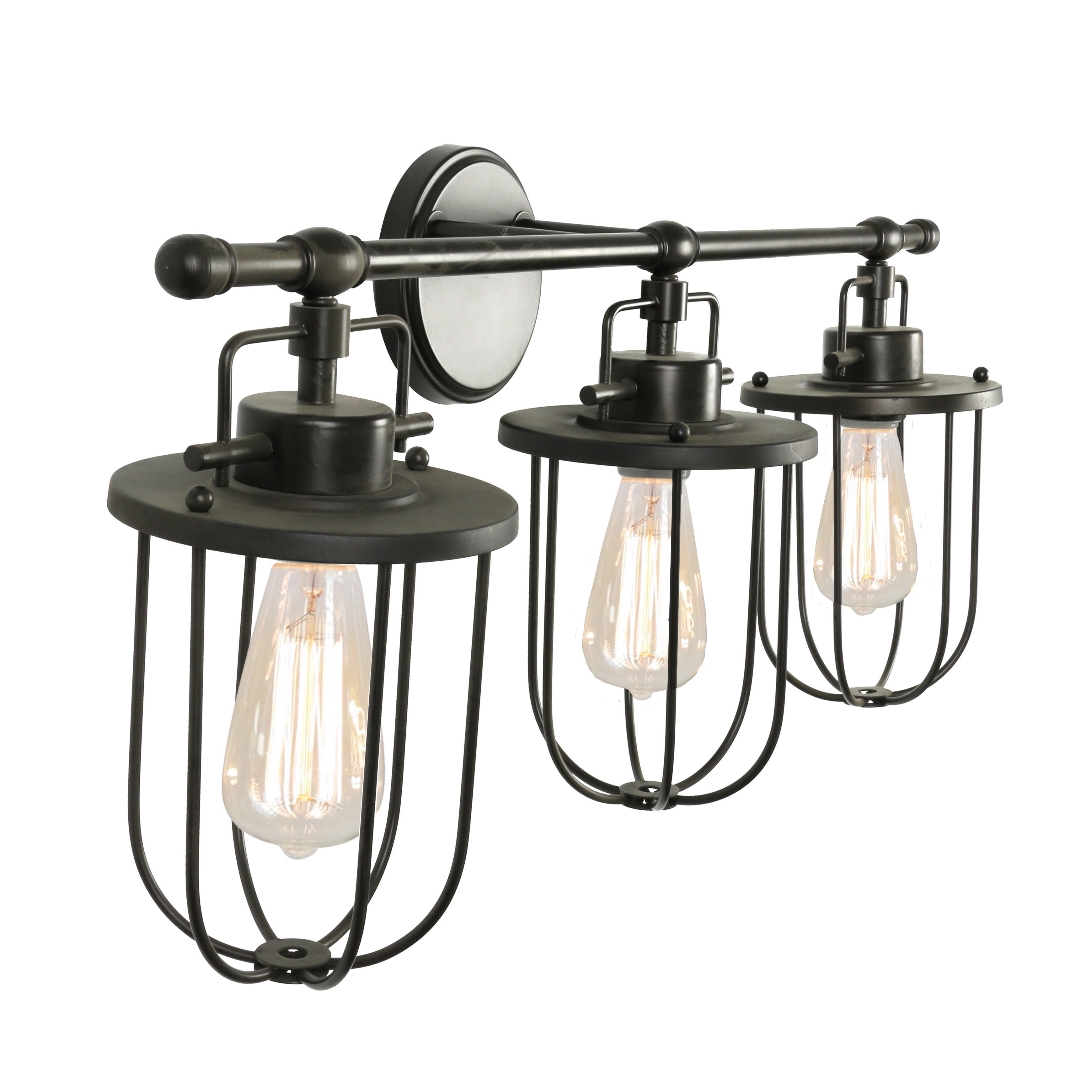 Creative Co-Op Industrial Metal Cage 3 Light Wall Sconce, Black
