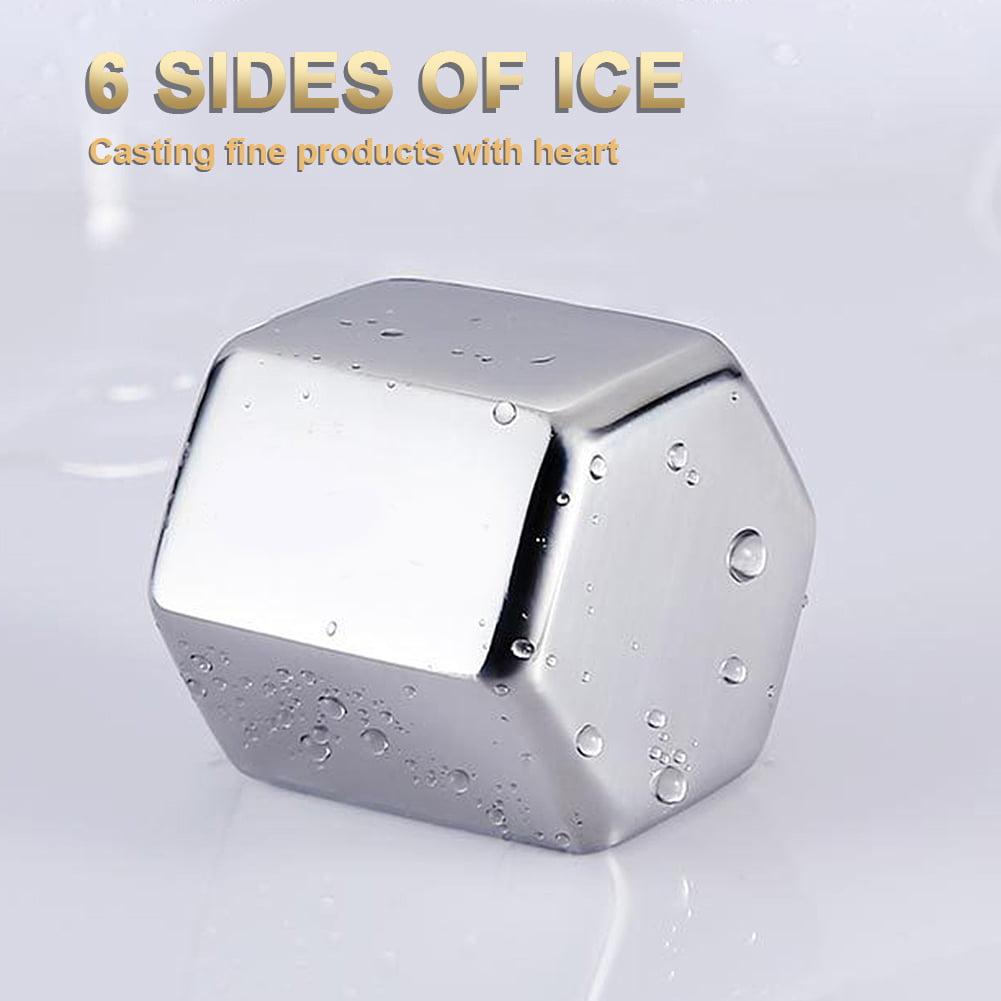 Hadanceo 4Pcs Ice Cubes Food Grade High Durability Stainless Steel Frozen- Ice Rocks Ball Whiskey Beer Chiller Cooler Bar Accessories 