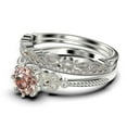 thumbnail image 4 of Beautiful 2.25 Carat Round Cut Morganite And Diamond Moissanite Floral Engagement Ring, Antique Wedding Ring, Two Matching Band in 10k Solid White Gold, Gift For Her In Festival Time, Promise Ring, 4 of 4