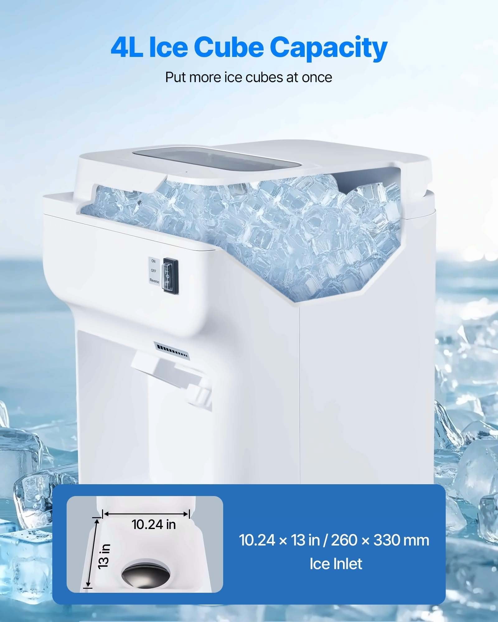 Commercial Ice Shaver 220LBS/H Electric Snow Cone Maker, Ice Crusher Machine, Adjustable Fineness, Large Capacity, White